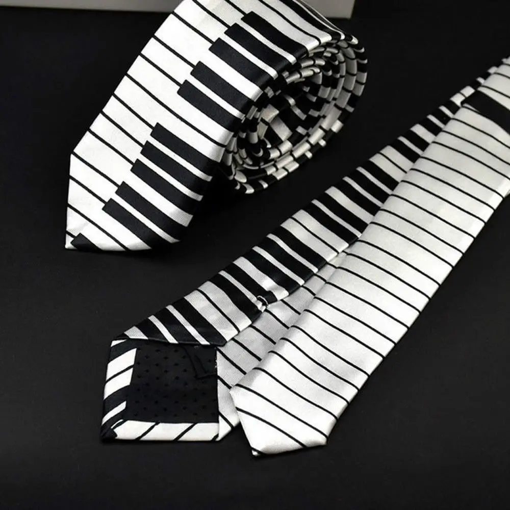 

Personalized Fancy Dress Classic for Men Black & White Music Tie Skinny Tie Piano Keyboard Necktie