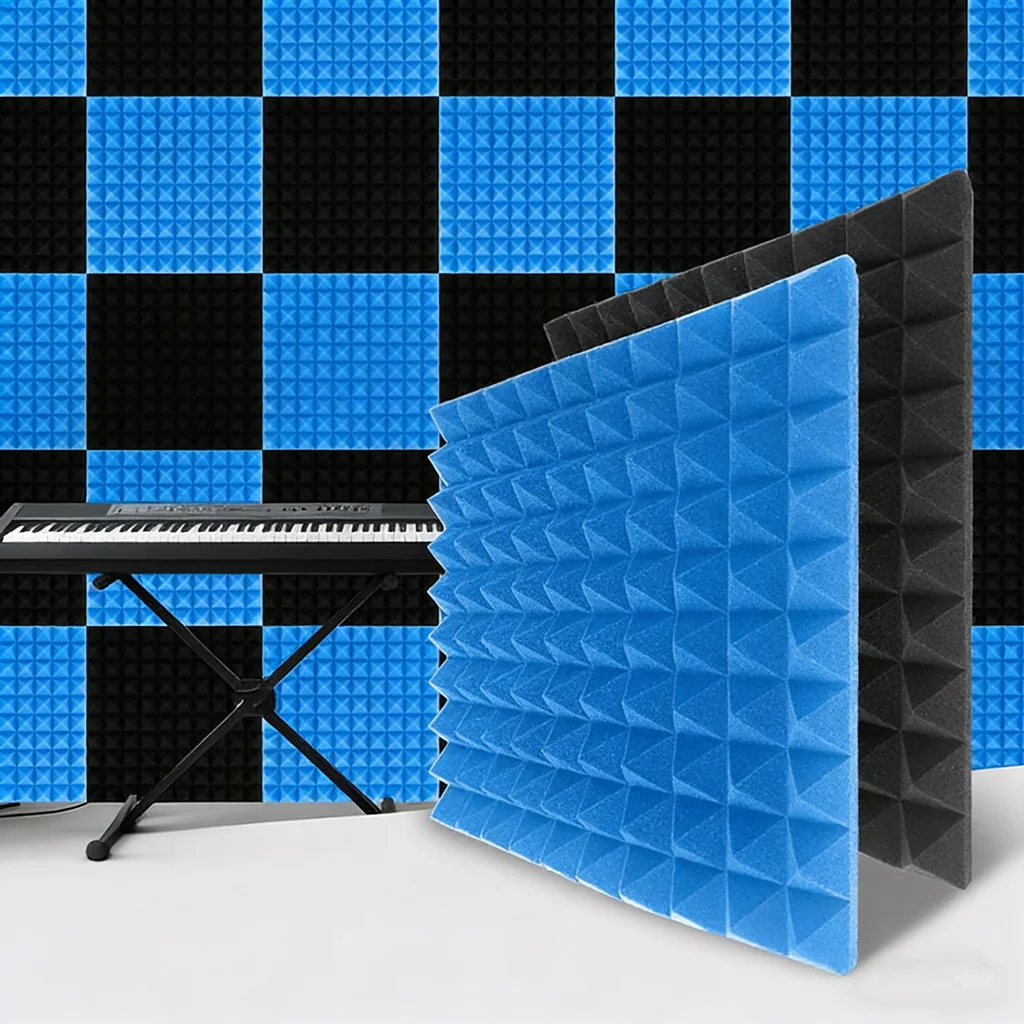 แผ่นโฟมซับเสียงรูปทรงพีระมิด ขนาด 50x50x5 ซม. จำนวน 6 แผ่น สำหรับลดเสียงรบกวน ใช้สำหรับงานอะคูสติกในสตูดิโอถ่ายทอดสด โฮมเธียเตอร์ 1