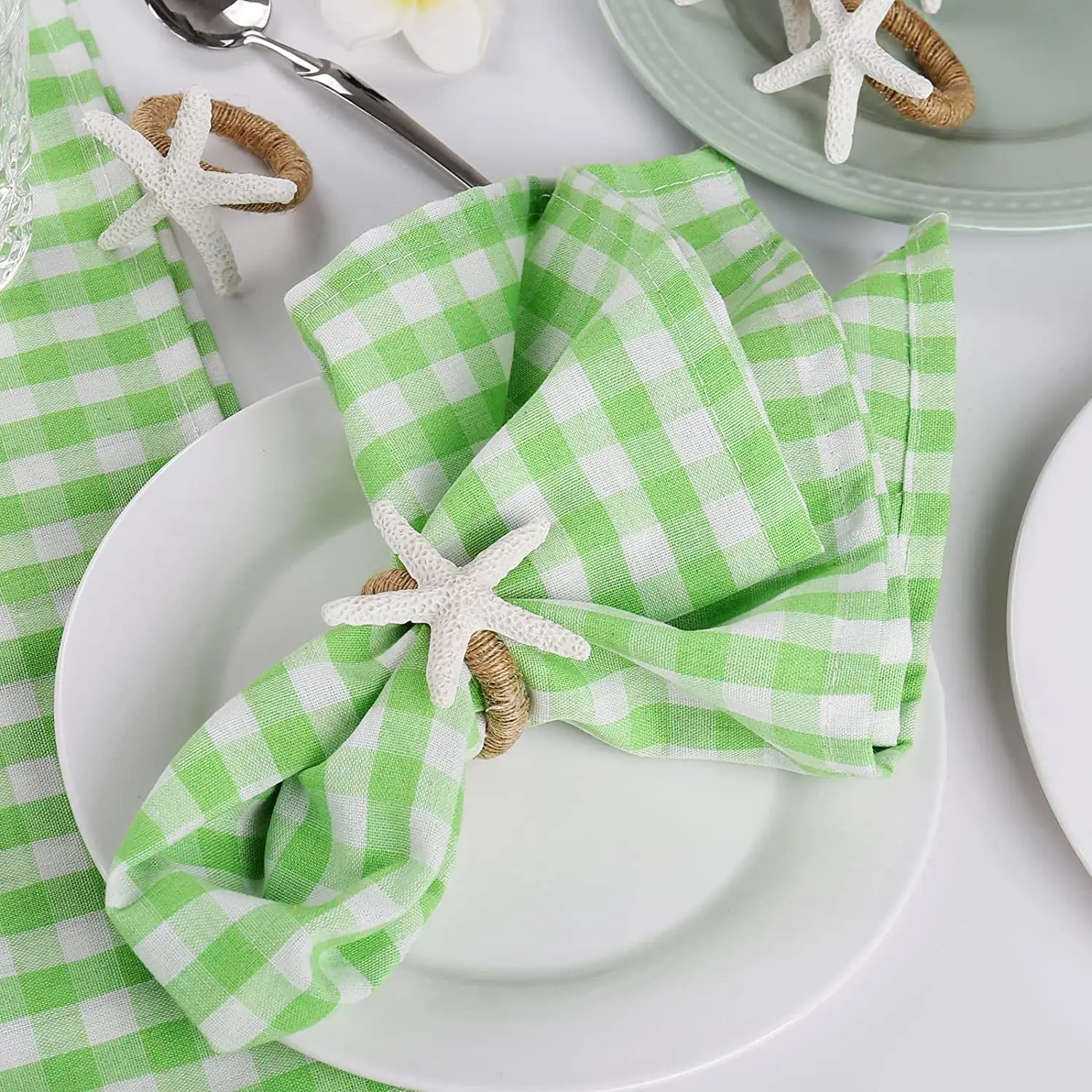 6/1PCS Napkin Rings Starfish Napkin Rings for Table Decor White Sea Star Ring Holders for Coastal Decor Beach