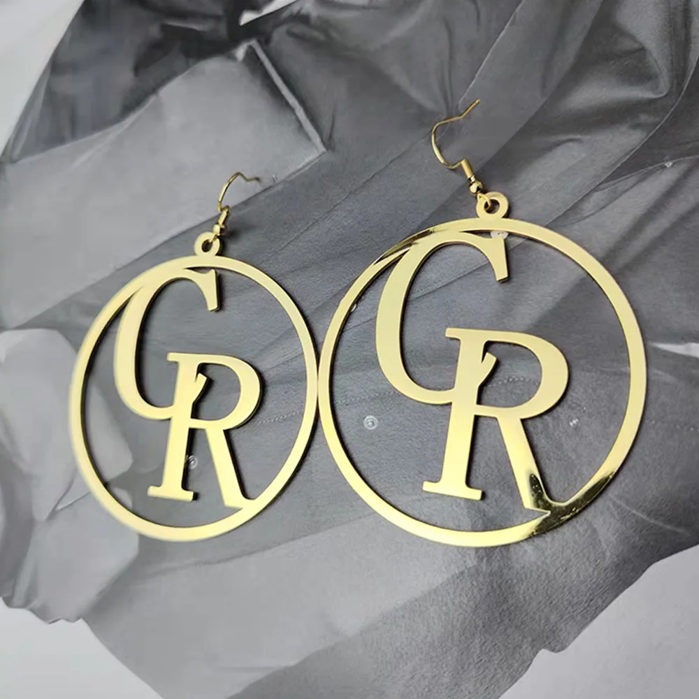 

Custom earrings for wome Initial Letter Earrings Personalized Stainless Steel Droop Hook Earrings Women Jewelry Anniversary Gift