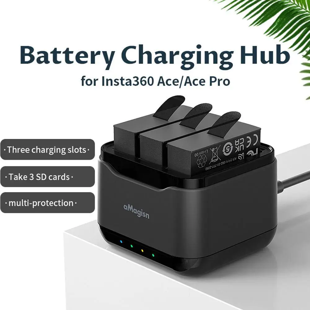 

Battery Charger For Insta360 Ace Pro / Ace Fast Charge Hub Battery Charging Stand With 3 Charging Slots Black