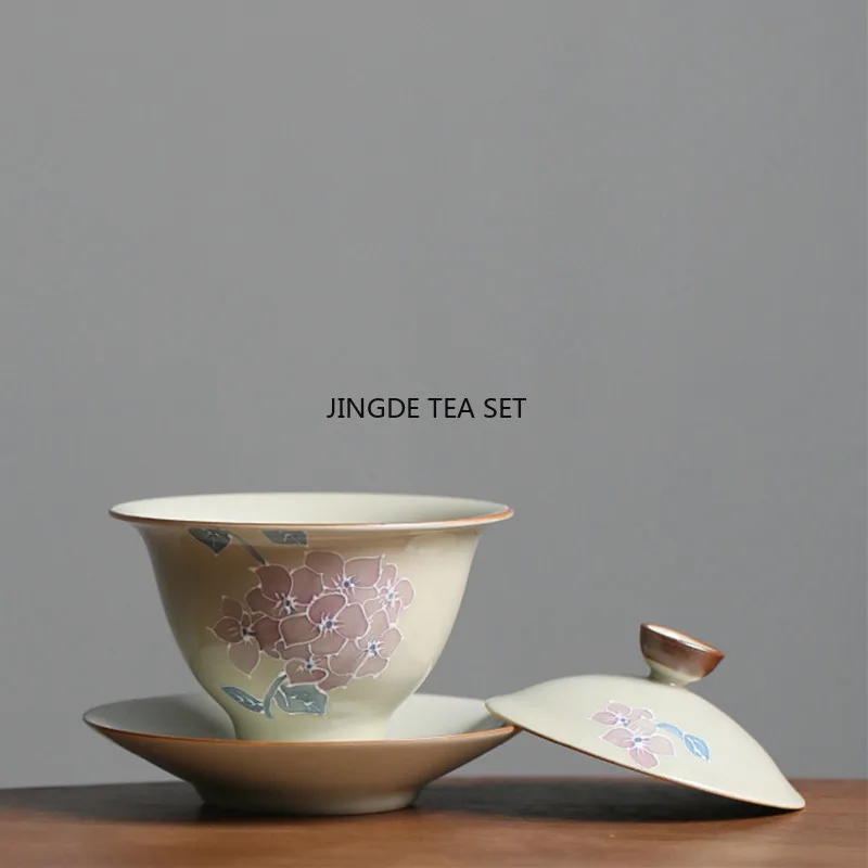 100ml hand-painted embroidered ball flower ceramic tea cover bowl handmade home Chinese Kung Fu tea set