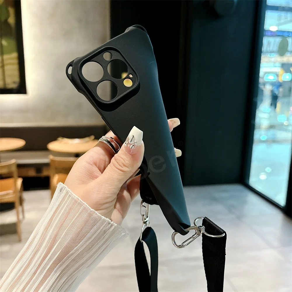 Elegant Crossbody Necklace Lanyard with Wide Strap - Frosted Silicone Case and Soft Back Cover
