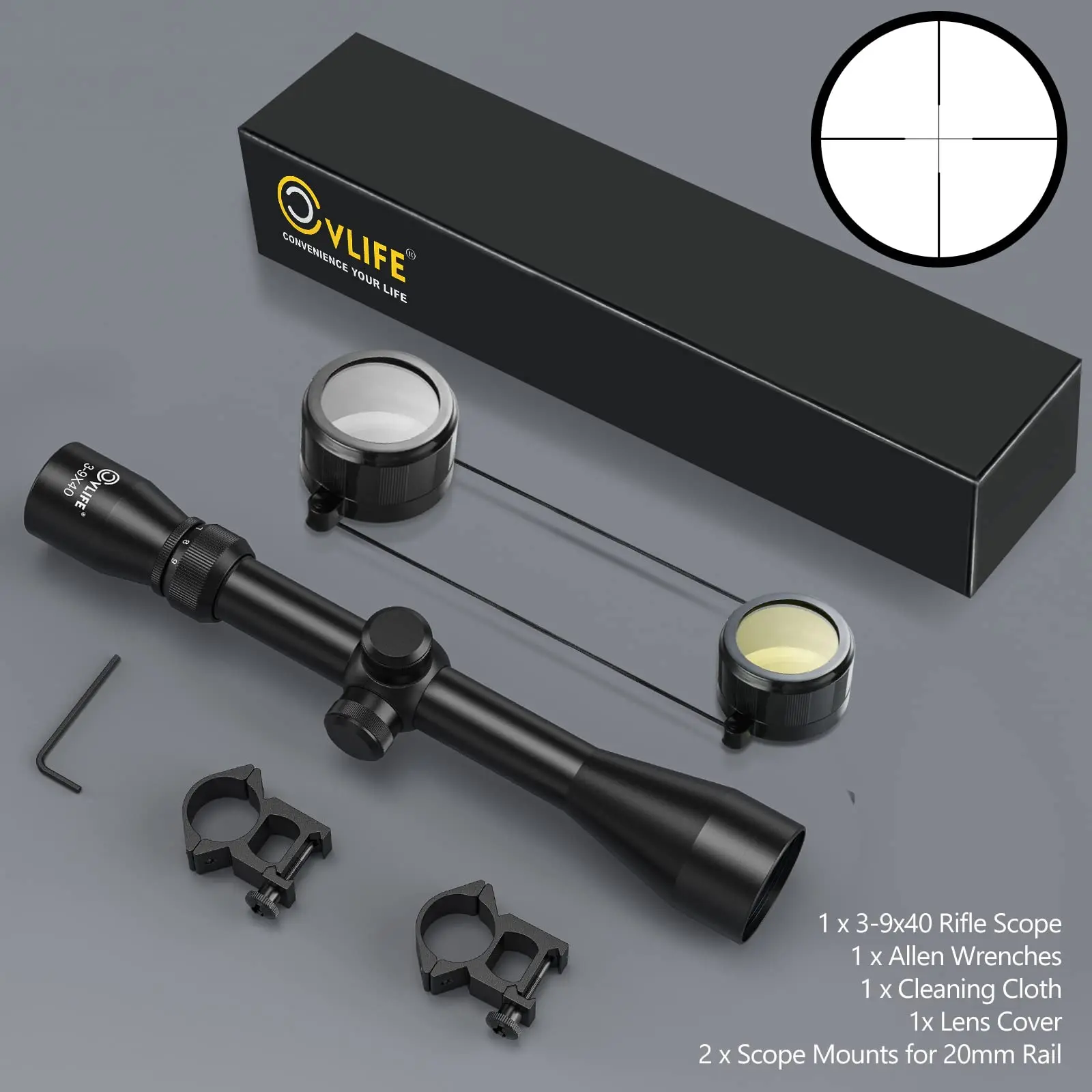 MidTen Rifle Tactical Riflescope 3-9x40 Optics R4 Reticle Crosshair Scope 20mm Free Rail Mounts Airsoft Hunting Scopes