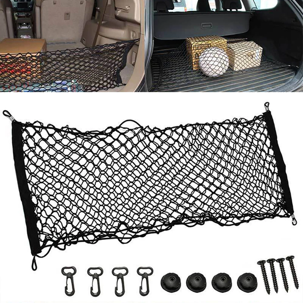 Rete Da Carico Elastica Per Bagagliaio Auto, SUV E Camion, Con 4 Ganci, Dimensioni 89,9x40,1 Cm, Nera