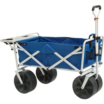 All-Terrain Beach Wagon with Side Table|Heavy Duty Collapsible Folding Cart with Large Wheels for Beach Day, Picnic，Camping 3