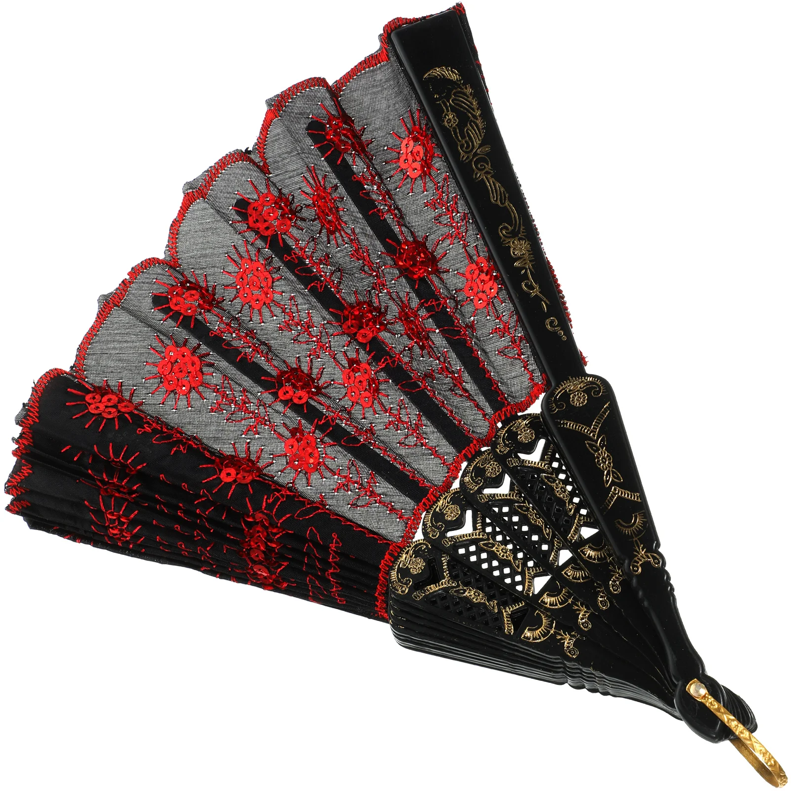 Sky Blue Embroidery Fans Foldable Hand Fans Dancing Sequin Decorative Home Decor Peacock Shaped Portable