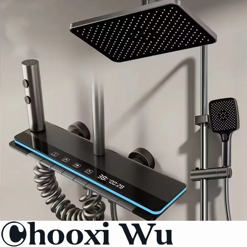 CHOOXIWU - ใหม่ชุดฝักบัวสี่ฟังก์ชั่นสมาร์ทดิจิตอลจอแสดงผลระบบฝักบัวสายฝนแรงดันติดผนังเปียโนคีย์ฝักบัวก๊อกน้ําชุด 1