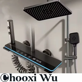 CHOOXIWU - ใหม่ชุดฝักบัวสี่ฟังก์ชั่นสมาร์ทดิจิตอลจอแสดงผลระบบฝักบัวสายฝนแรงดันติดผนังเปียโนคีย์ฝักบัวก๊อกน้ําชุด 1