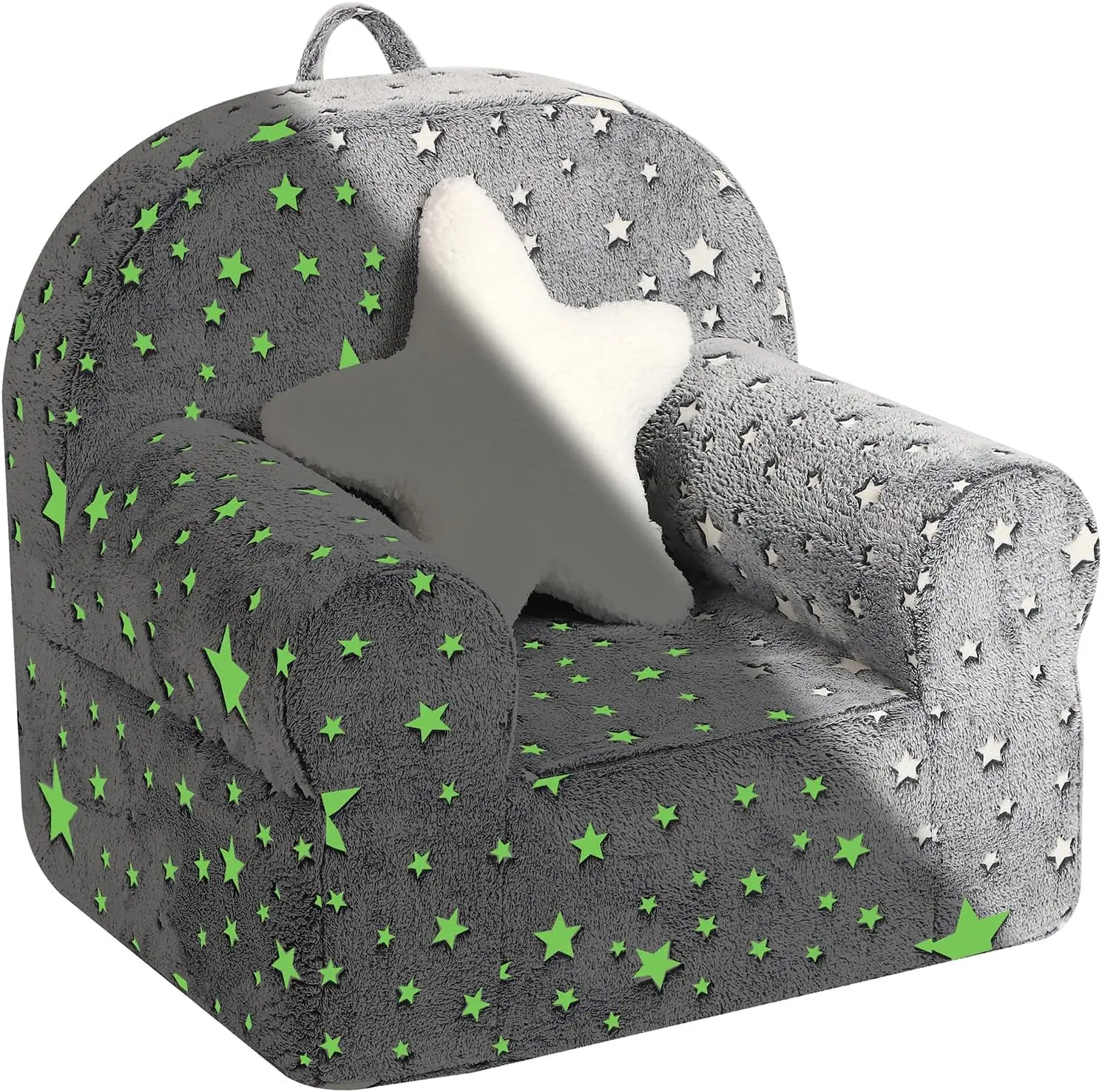 Little Star Kids Sofa with Star Throw Pillow, High Back Toddler Chair Glow in The Dark for Boys and Girls, Grey 2