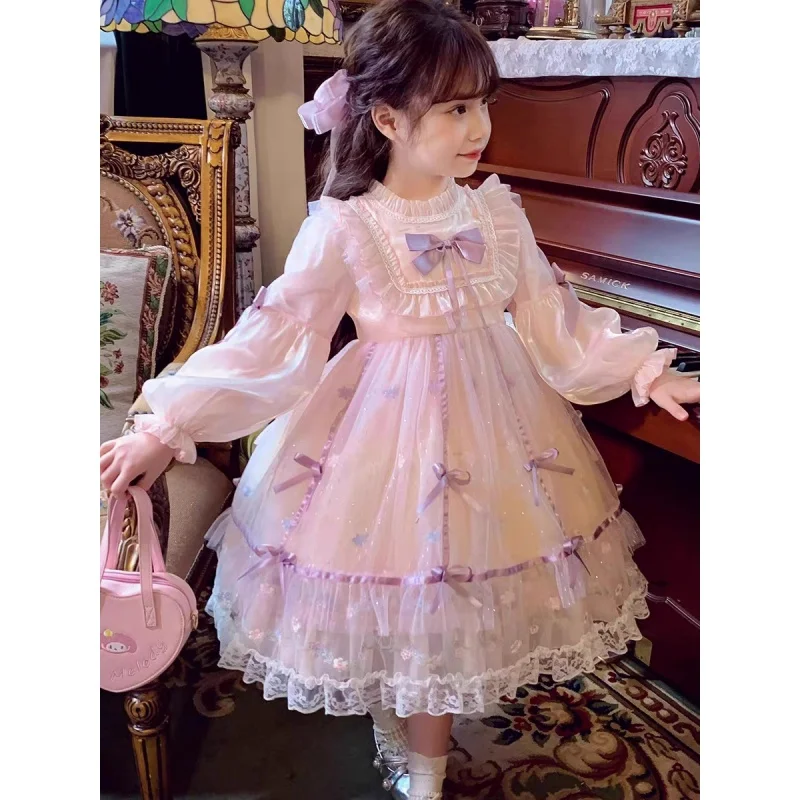 Girl's Lolita Princess Dress Spring and AutumnNew Western Style Children Puff Mesh Dress Girls Birthday