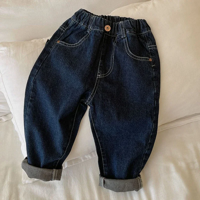 New Loose Kids Baby Girls Boys Solid Color Children\'s Denim Pants Spring Autumn Casual Girls Boys Jeans