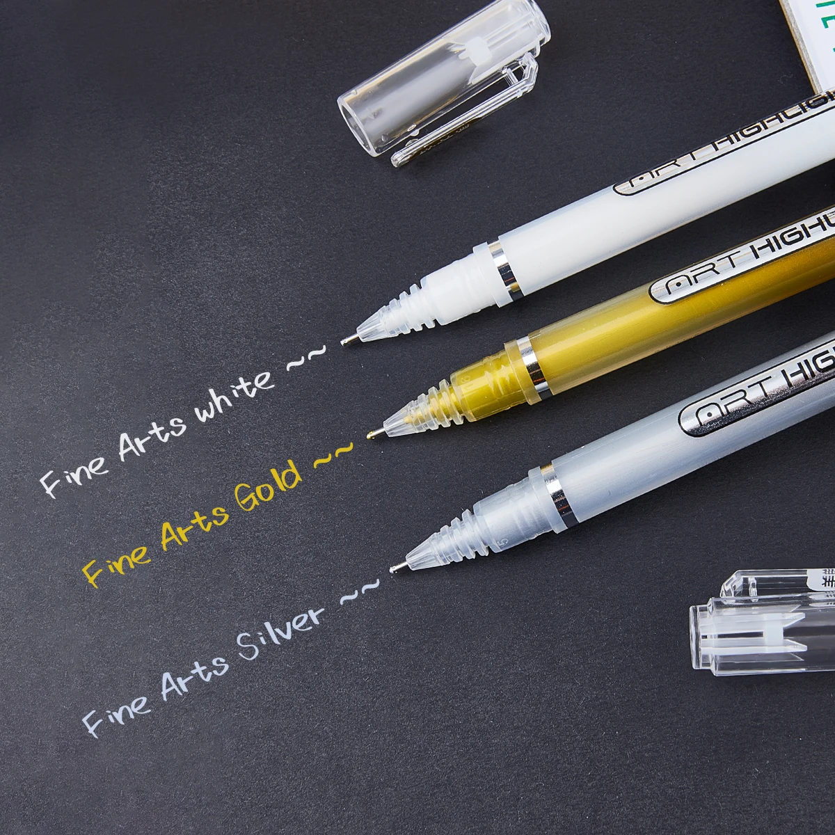 1mm Extra Fine Point Gel Pen Set White,Gold and Silver Gel Ink Pens for Artists White Pen White Ink Pen 3/6 Pack colored pens gel pen lettering pens drawing pen