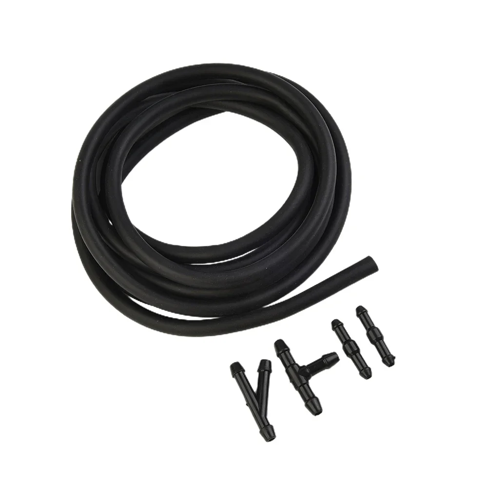 

New Useful Durable 1*2 M Hose 4X Hose Connectors Pump Nozzles Replacement Wiper Washer ABS Plastic+Rubber Black