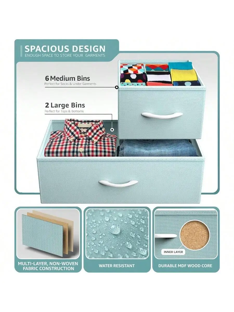 Sorbus Dresser with 8 Drawers - Chest Organizer Unit with Steel Frame Wood Top and Handle Fabric Bins for Clothes - Wide 5