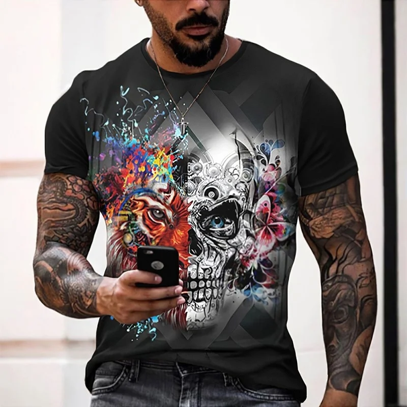 New Men's Skull Print T-shirt Fashion Street Summer Cool shirt Flower Thin Hot Sale Factory Best The price |