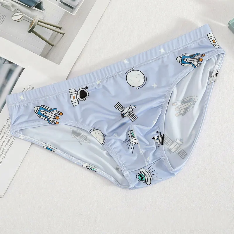 

Summer Men Cartoon Printed Silky Panties Seamless Underpants U Convex Design Briefs Sexy Ultra-thin Breathable Underwear