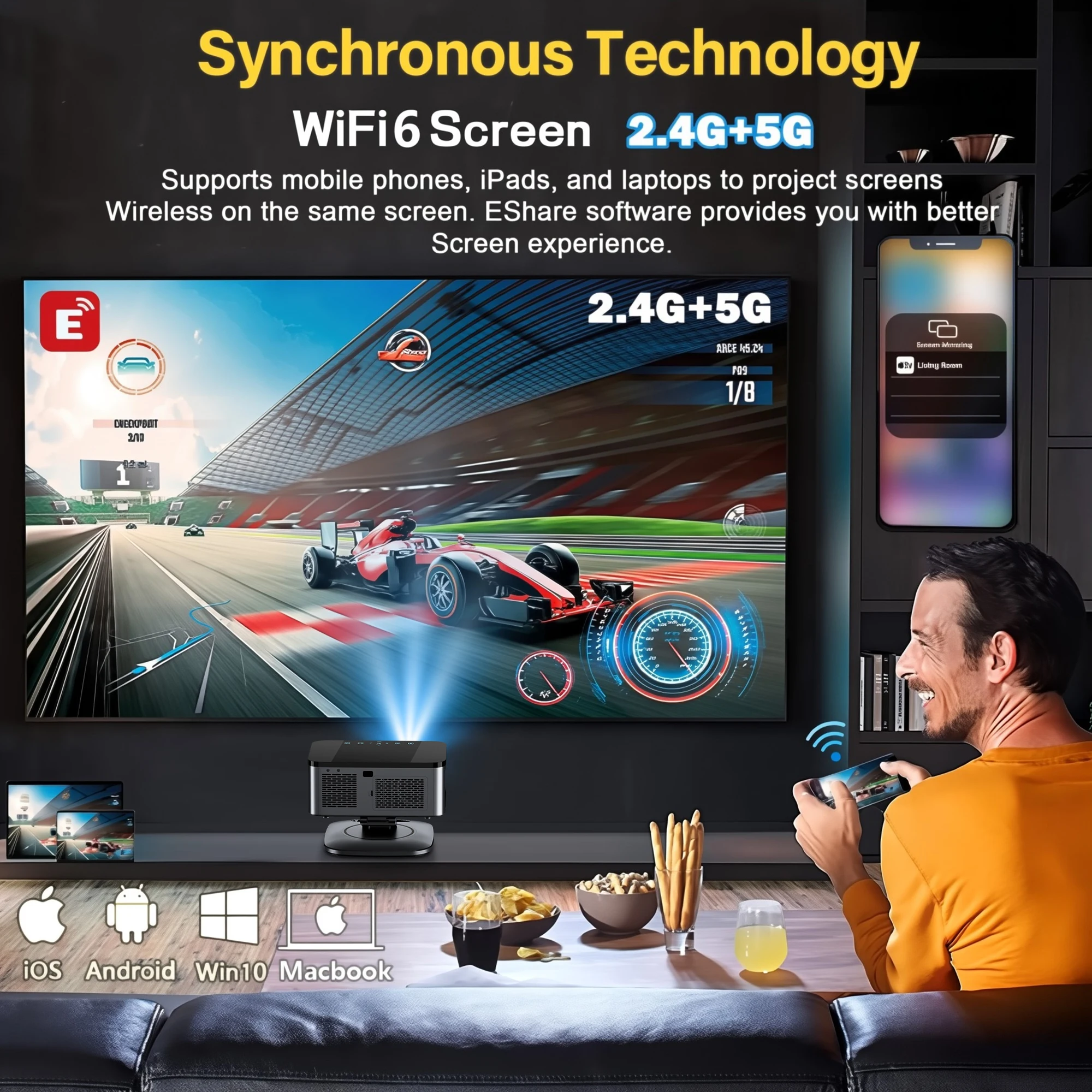 Projetor de Vídeo XIWBSY 45000 Lumens TOF Focus 4K Android 12.0 BT5.3 Full HD 1080P para Home Theater, Jogos e Smart TV a Laser - Imagem 4