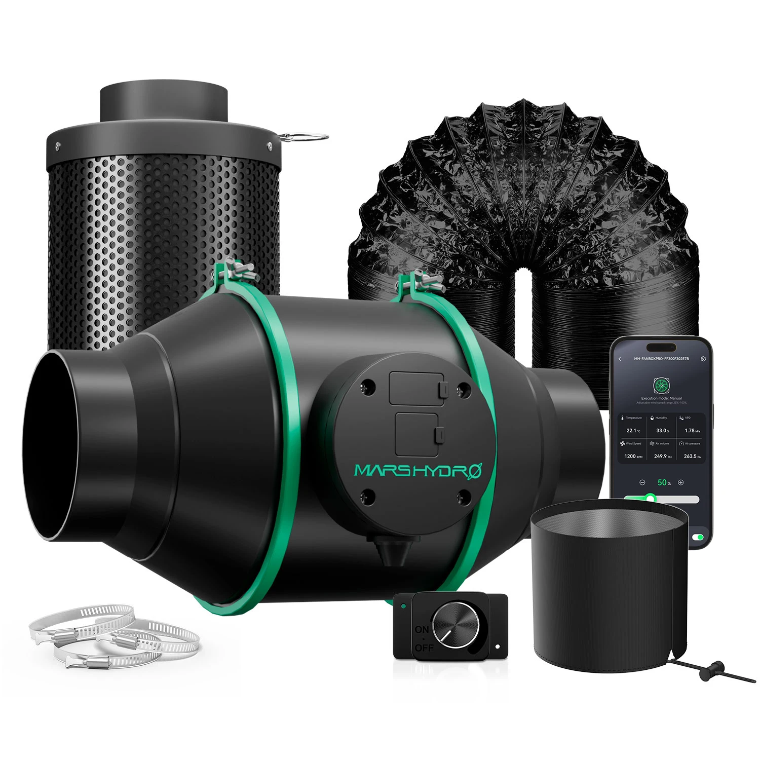 Mars Hydro 4'' 6'' Smart Ifresh Inline Ducting Fan Ventilation Kits with Carbon Filter for Grow Tent Kits grow tent ventilation kit