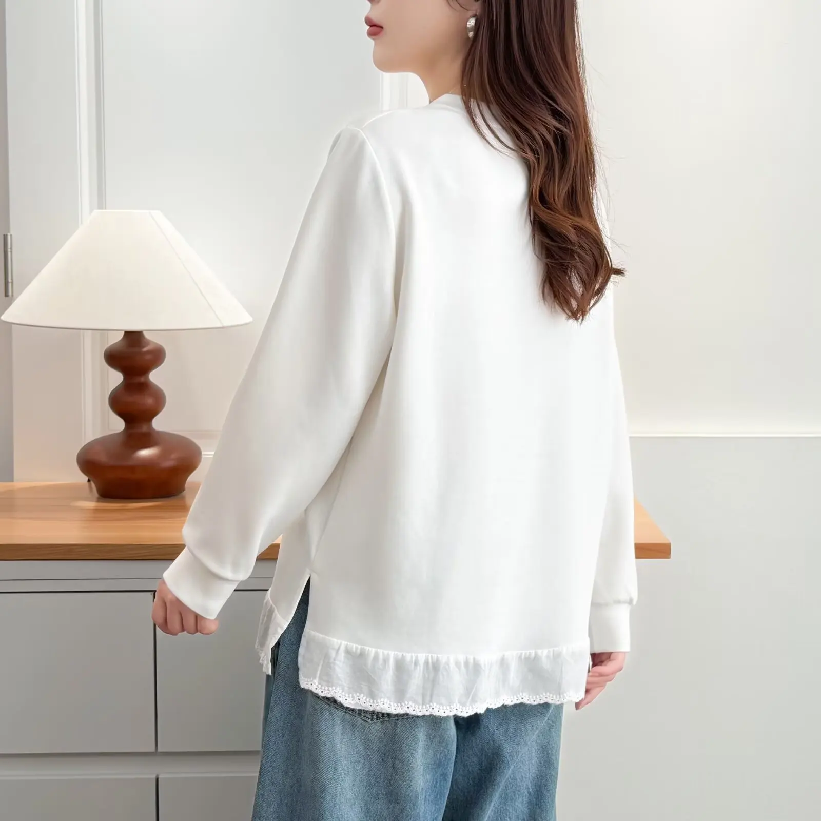XXXXL Fashion Plus Size Women's T-Shirt 2025 Autumn New Style Casual Hem Slit Long Sleeved Base Top 822