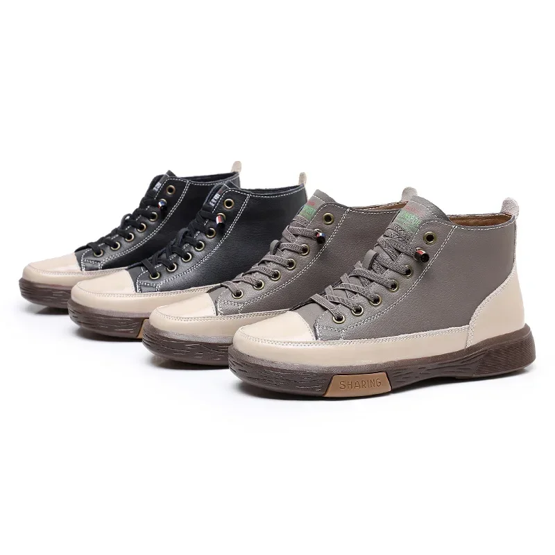 Womens Genuine Cowhide Winter 2023 New Arrival Flat Soft Leather High-top Shoes Beef Tendon Soft Bottom Leisure Casual Shoes