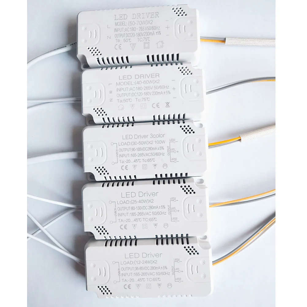 천장 조명 샹들리에 교체용 LED 드라이버, 3 색 변압기, 260-280mA, 8-24Wx2, 20-40Wx2, 30-50Wx2, 40-60Wx2, 50-70Wx2