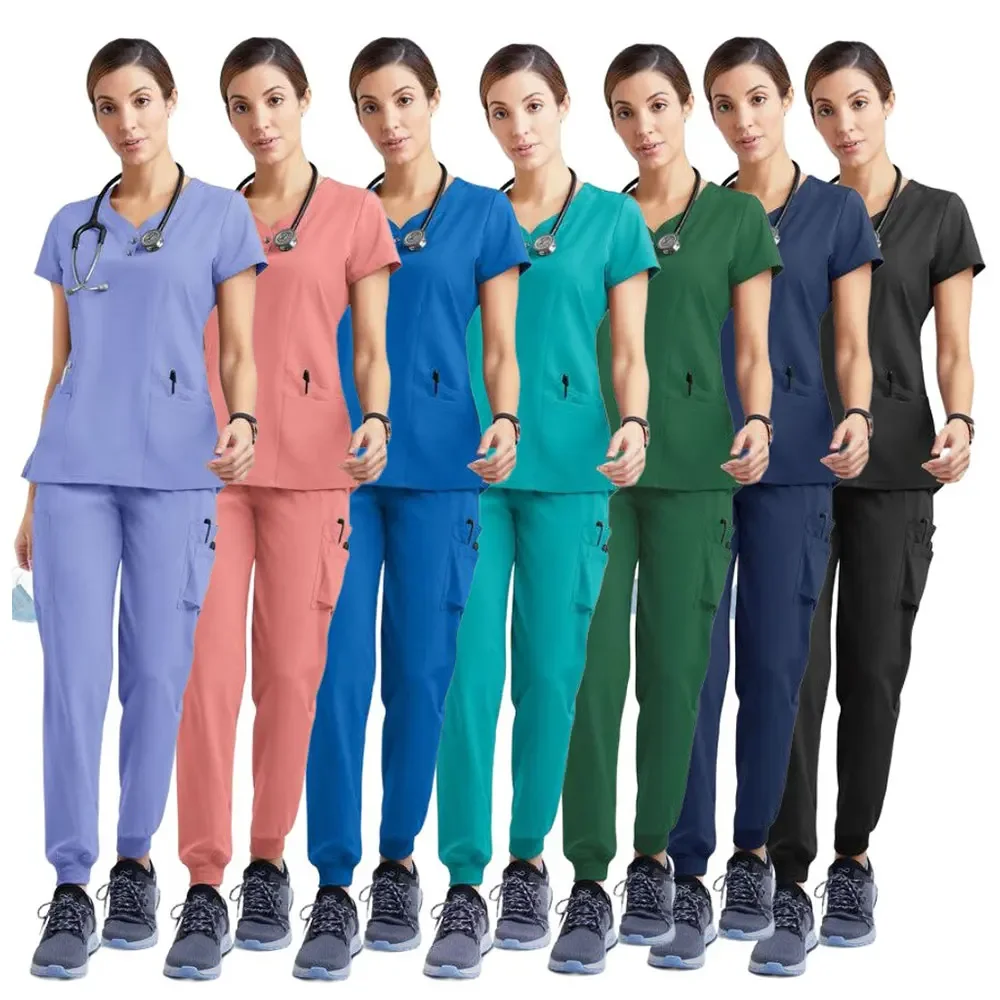 

Multicolor Scrubs Uniform Nursing Uniform Short Sleeve Tops+Pants Women Pet Shop Doctor Scrub Medical Surgery Workwear Scrub Set