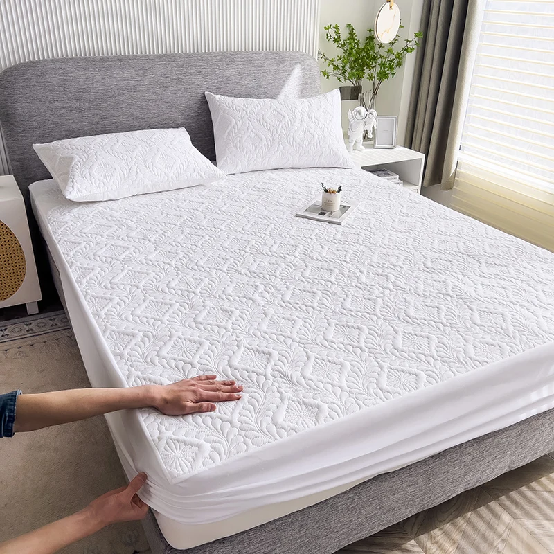 Multi-size 5 Sides Protection Mattress Cover Washable Embossed Cotton  Quilted Mattress Protector Soft Anti-mite Mattress Topper