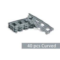 Straight and Curved Train Tracks with Accessories - DIY Building Set for Kids, 10-100 Piece Toy Bricks with Switch Rail Crossing (40pcs Curved)