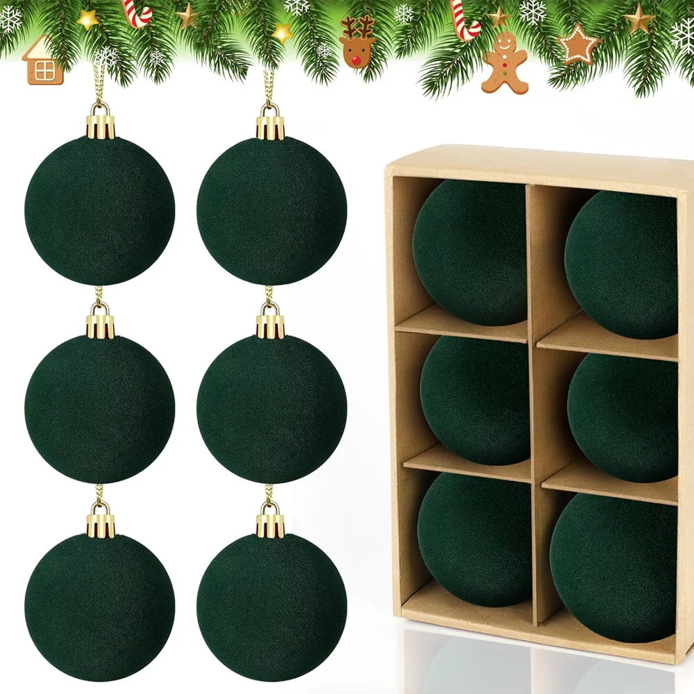 Velvet Christmas Tree Ornaments 6pcs 5cm Plush Flocked Hanging Balls for Holiday Decor Christmas Decoration Xmas Clearance