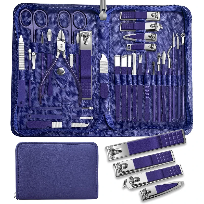 Kit de Manicura y Pedicura de 30 Piezas, Kit de Cortaúñas Profesional de Acero Inoxidable, Herramienta para el Cuidado de las Uñas, Cortaúñas, Estuche de Viaje