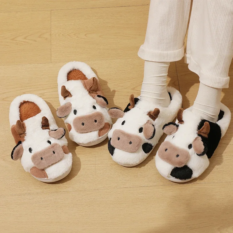 Totoro House Slippers New Winter Unisex Cartoon Cow Warm Plush