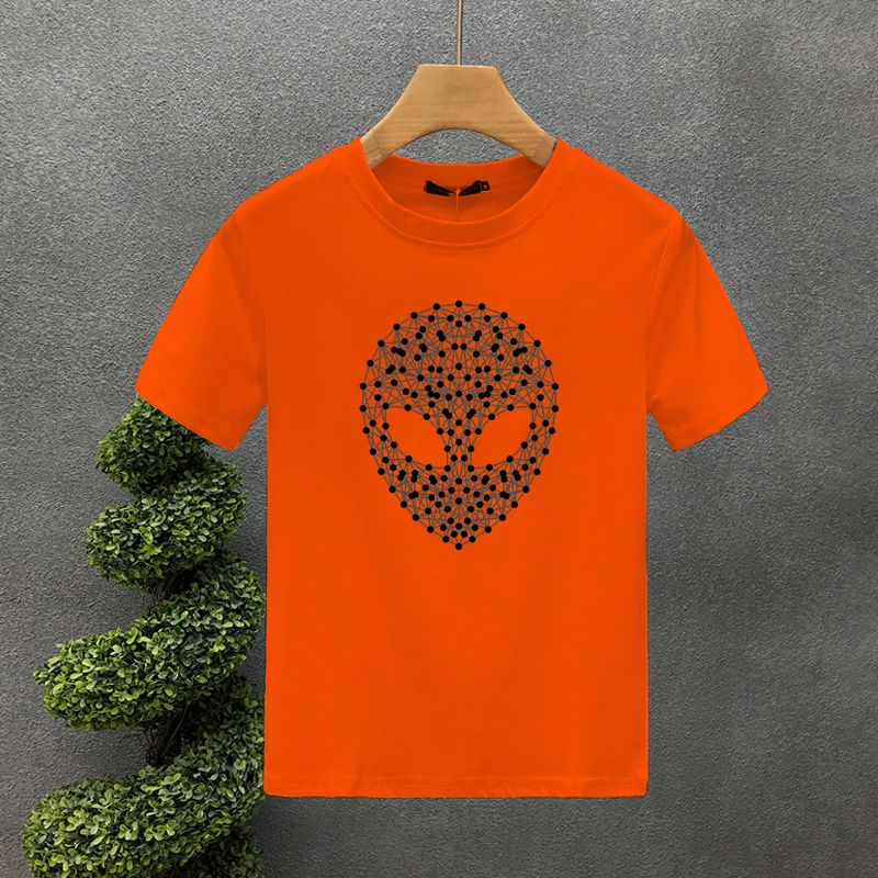 100% Baumwolle Marke T-shirt Für Männer Tees Linie Alien Print T Shirt Casual Kleidung Kurzarm Frauen Übergroßen_voghion.com