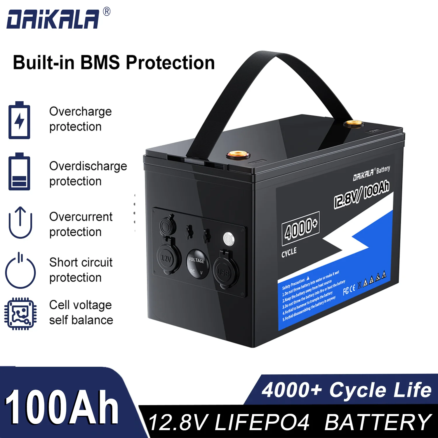 

Daikala 12V 100Ah RV LiFePO4 Battery Deep Cycle Lithium Li-Ion Solar Batteries Integrated 120A BMS For Motorhome Outdoor Camping