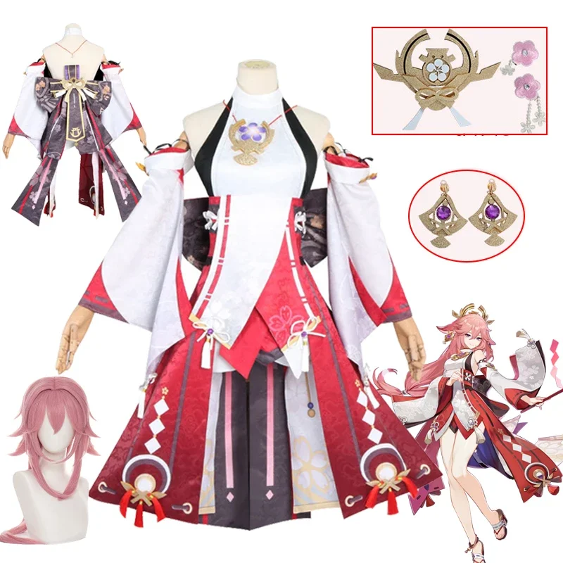 

Genshin Impact Yae Miko Cosplay Costume Guuji Yae Cosplay Wig Accessories Anime Women Uniform Dress Clothes Halloween Costumes