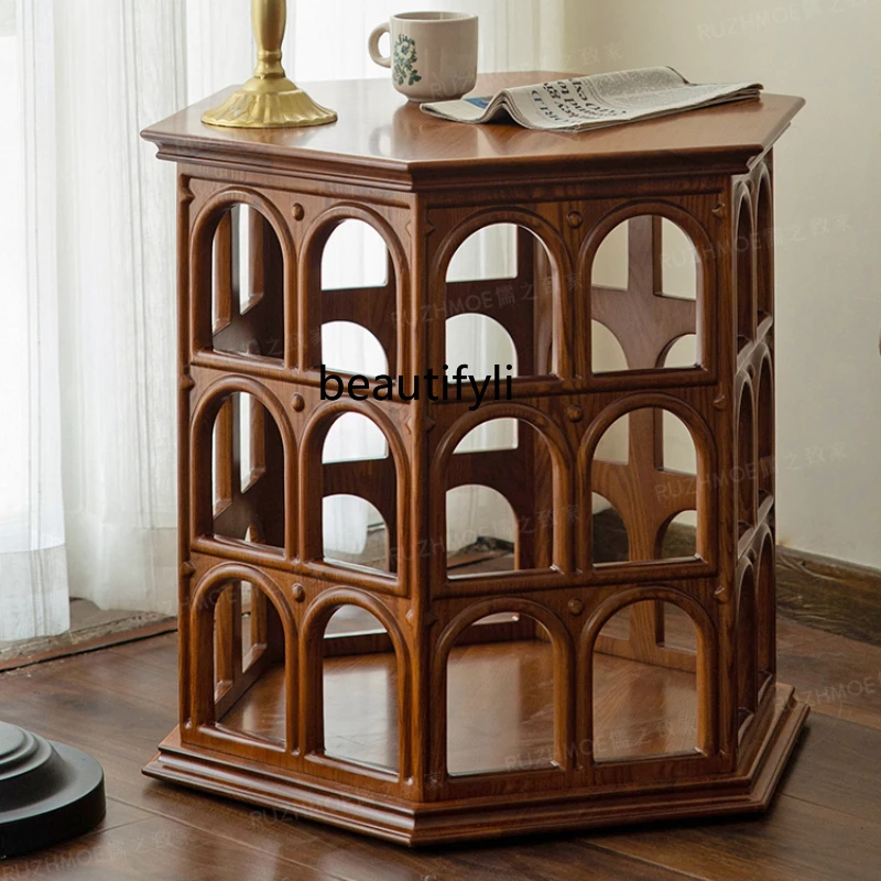 

Кофейный столик в форме купола из массива дерева, полый боковой столик, винтажный боковой столик со вкусом, американский шкаф для сувениров