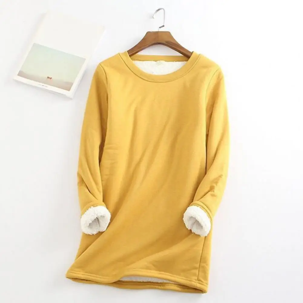 

O-Neck Slim Fit Bottoming Shirt Fall Winter Bottoming Blouse Fleece Lining Pure Color Thermal Top Undershirt Daily Clothing