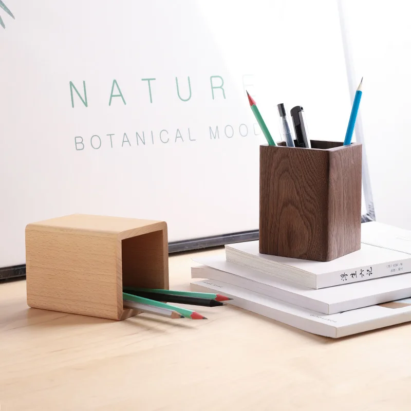 Solid wood creative pen holder black walnut desktop storage box simple Japanese study office stationery gifts 4