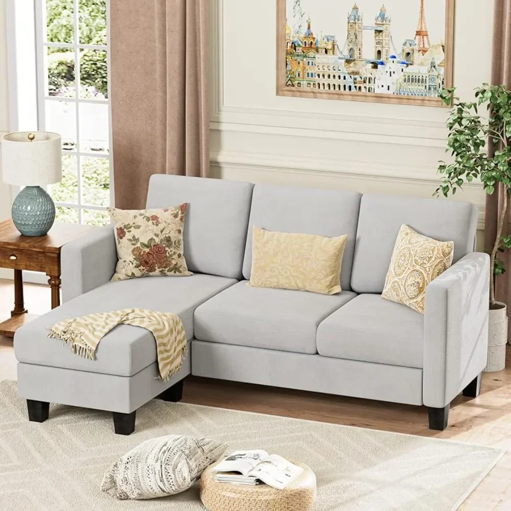 

Секционный маленький диван-трансформер L-образное кресло из современной льняной ткани, для гостиной, квартиры, цвет серый