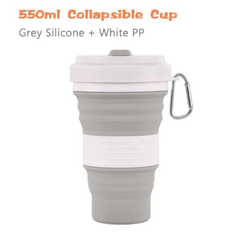 Travel Folding Silicone Mug 550ml BPA Free Coffee Cups Hiking Telescopic Collapsible Leak Proof