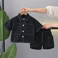 Vêtements d'été pour enfants garçons, vêtements de travail solides, T-Shirts à manches courtes avec dessin animé, pantalons courts, ensemble de survêtement 5