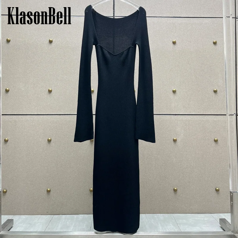 

11,7 KlasonBell однотонное темпераментное модное пикантное высокоэластичное трикотажное облегающее платье-миди с квадратным вырезом для женщин