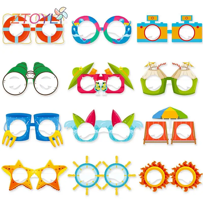 

Hawaiian Summer Theme Party Paper Glasses Ocean Sun Camera Beach Dressing Up Tropical Birthday Party Decor Photo Props