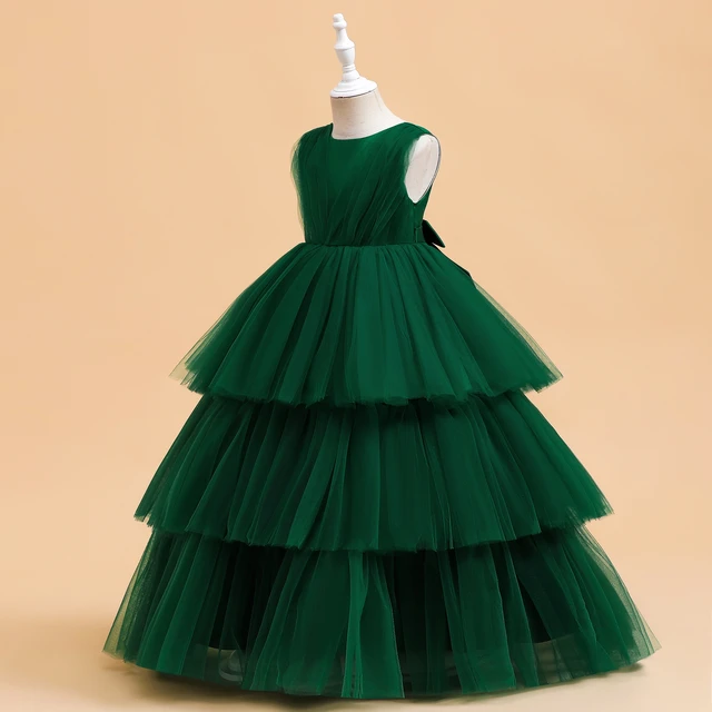 Bonito adolescente vestido de dama de honra crianças roupas para meninas  tule verde tutu princesa roupas