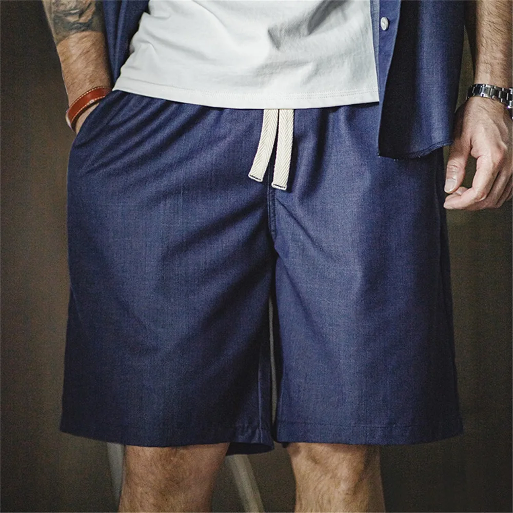 Maden Retro TR Imitation Tencel Washed Denim Shorts with Elastic Waist Drawstring Design Loose Casual Straight Five-Leg Pants men jeans denim pants denim shorts summer jeans shorts