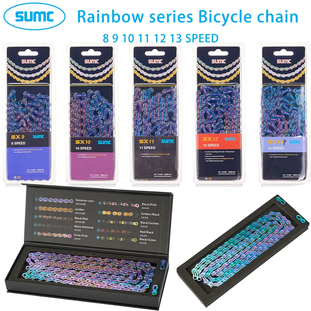 Sumc チェーン Sumc-虹中空半中空自転車チェーン、マジックバックル、ロード