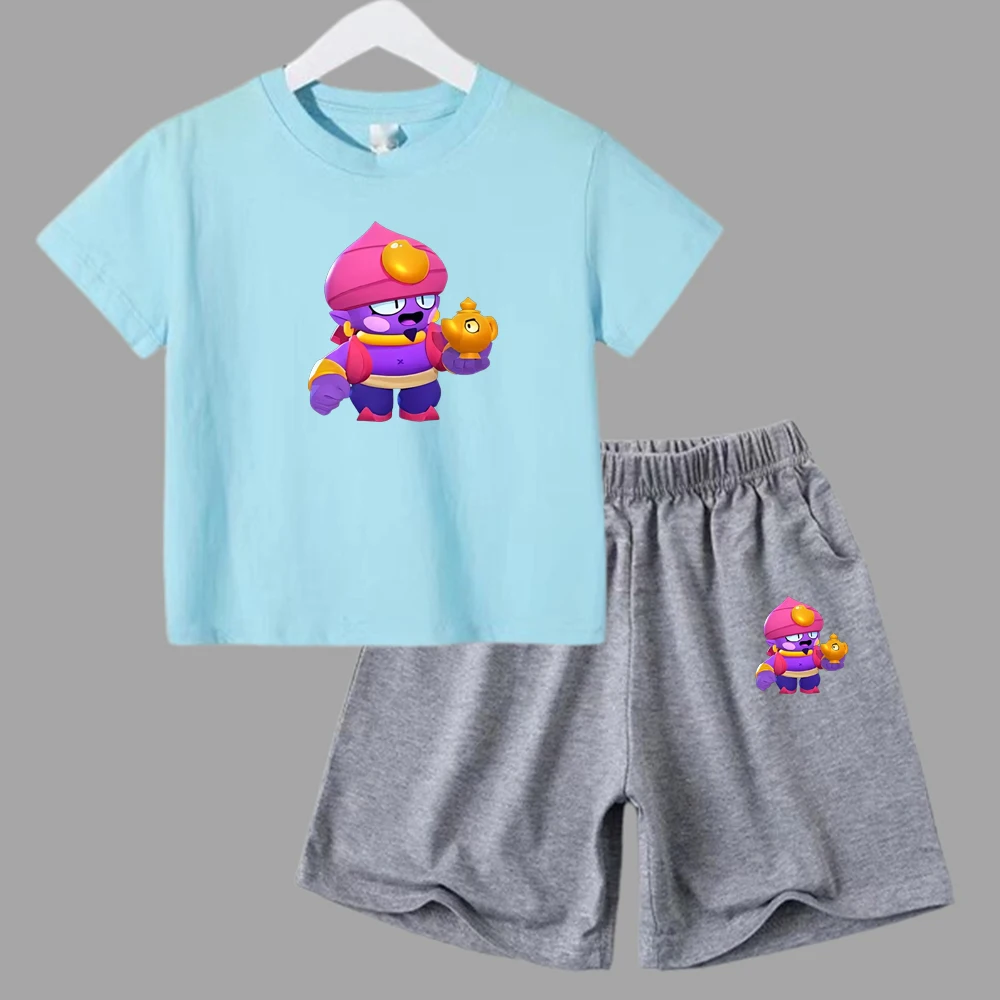 thumbnail image 1 of Conjunto de ropa de verano para niñas y adolescentes, camisetas y pantalones cortos de Anime de lucha para niños y niños, traje de 2 piezas, atuendo informal para niños, chándal, 1 of 5