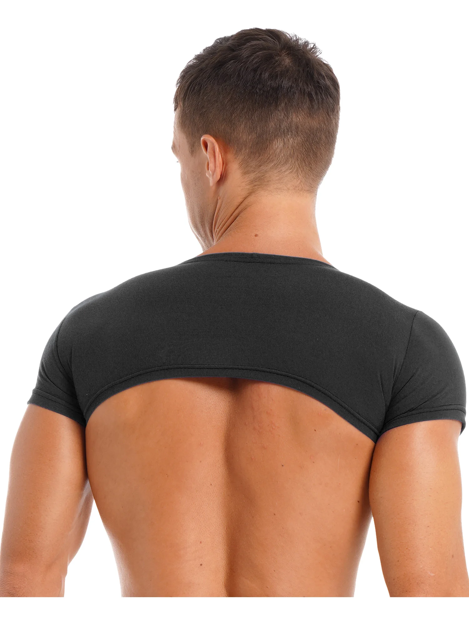 Mens Casual Solid Color Crop Tops Round Neck Short Sleeve T