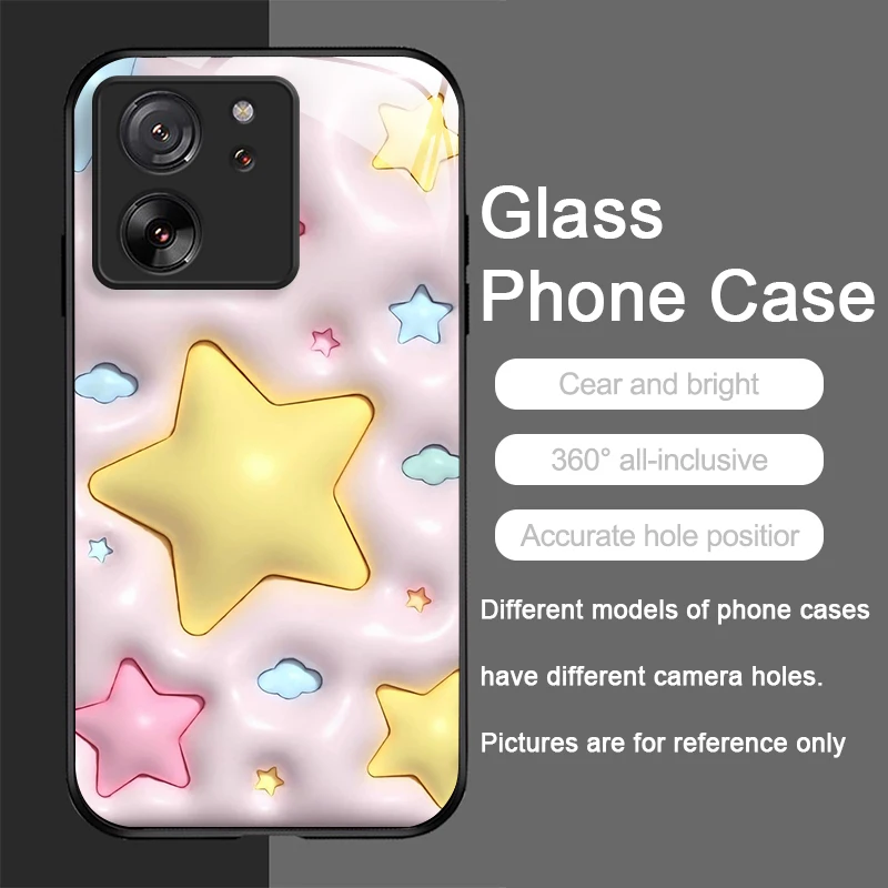 Chic Heart and Star Pattern Tempered Glass Phone Case - Y2K Style