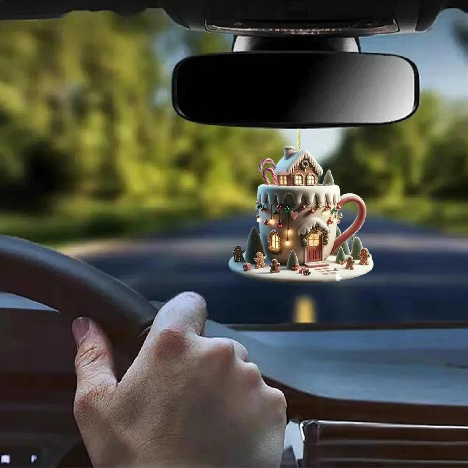 1pc Christmas Tree Ornaments Cup House Shape Christmas Ornaments Tree Decorations Decor Acrylic 2D Festive Pendant For Party